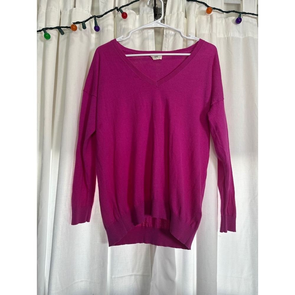 Hush V‎ Neck Long Sleeve Sweater Magenta Pink Linen Cotton Blend XS Minimalist